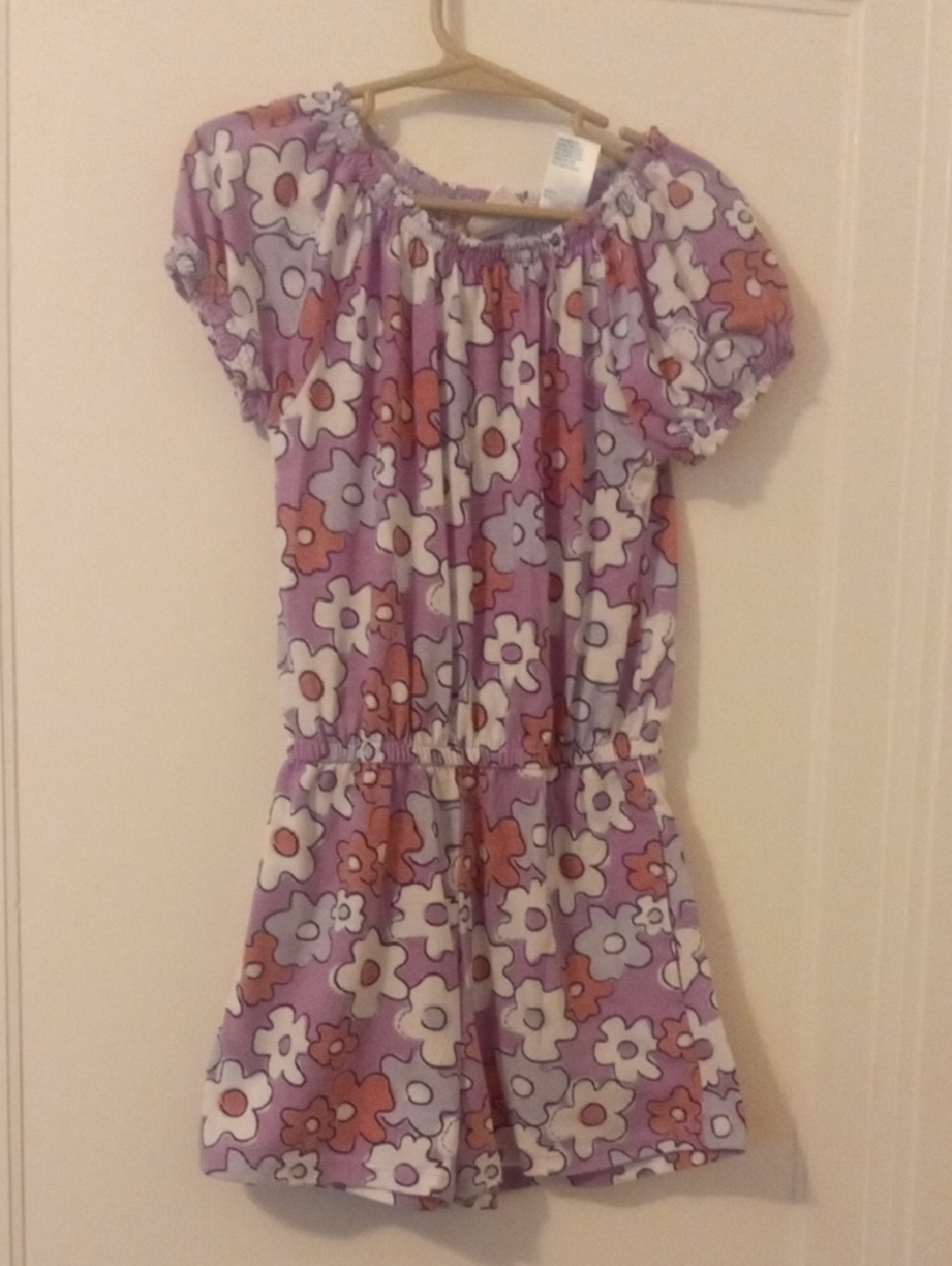 girl 6 purple flower print short romper